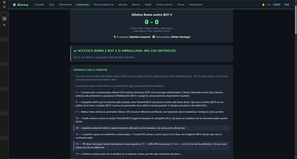 Cronaca di una partita in diretta